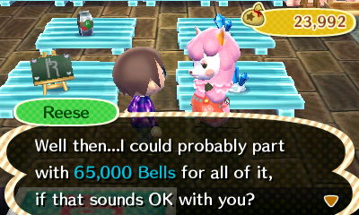 Reese: Well then...I could probably part with 65,000 bells for all of it, if that sounds OK with you?