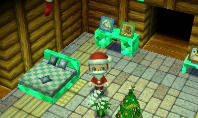 A cabin wall and sidewalk.