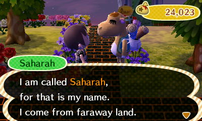 Saharah: I am called Saharah, for that is my name. I come from faraway land.