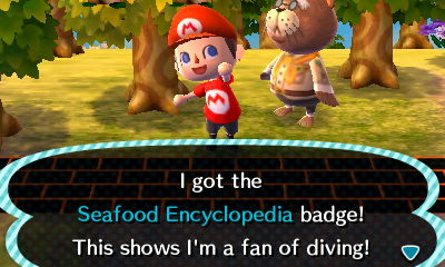 I got the Seafood Encyclopedia badge! This shows I'm a fan of diving!