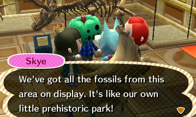 I meet up with Skye the wolf and Skye the human in the fossil room of the museum.