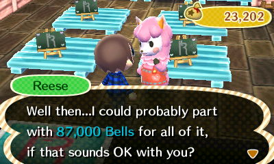 Reese: Well then...I could probably part with 87,000 bells for all of it, if that sounds OK with you?