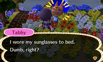Tabby: I wore my sunglasses to bed. Dumb, right?