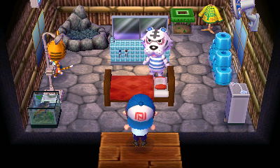 Rolf stands waiting by his bed while Tabby takes a shower???