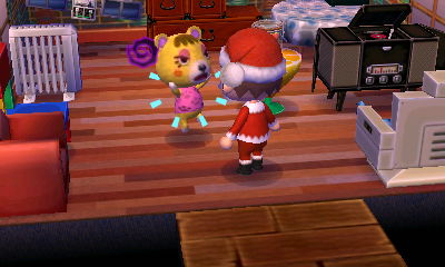 Tammy appears to jump and stretch as she takes her medicine.