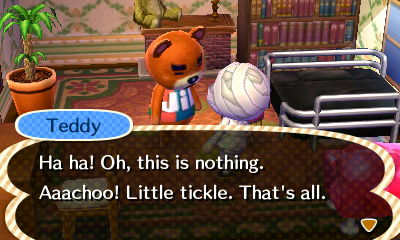 Teddy: Ha ha! Oh, this is nothing. Aaachoo! Little tickle. That's all.