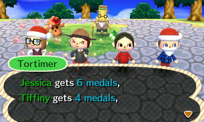 Tortimer: Jessica gets 6 medals, Tiffiny gets 4 medals.