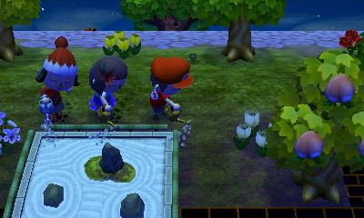 The three of us watering the zen garden.