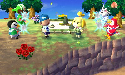 Isabelle and villagers join me for the completion ceremony for the zen garden PWP.
