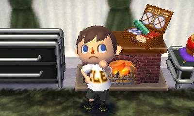 The picnic basket I got from Isabelle on Labor Day, as seen on my fireplace.