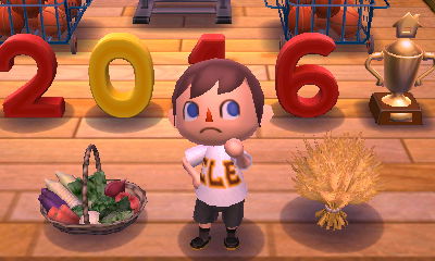 A veggie basket and wheat bundle, the items you get on the day of the autumn moon (in Europe and America, respectively).