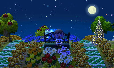 The autumn moon seen from my metal bench in Forest. My fountain and illuminated tree PWPs can also be seen.