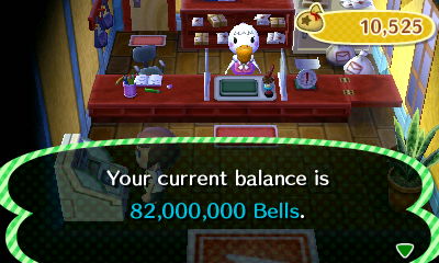 Your current balance is 82,000,000 bells.