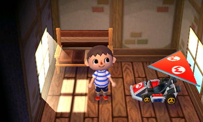 My kart from Mario Kart on display in my house.