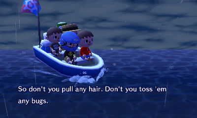 Kapp'n, singing: So don't you pull any hair. Don't you toss 'em any bugs.