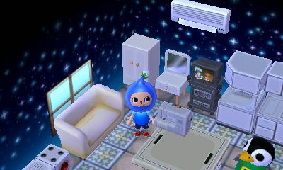 Aurora's cool house, with an air conditioner on the wall.