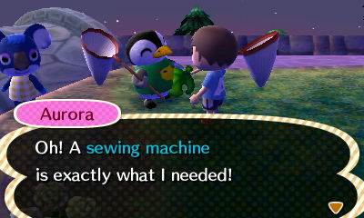 Aurora: Oh! A sewing machine is exactly what I needed!