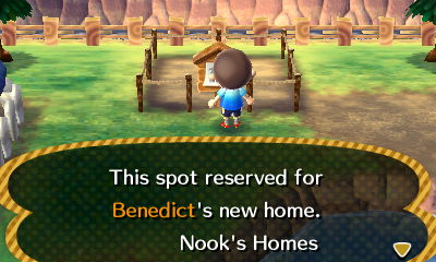Sign: This spot reserved for Benedict's new home. -Nook's Homes