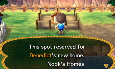 Sign: This spot reserved for Benedict's new home. -Nook's Homes