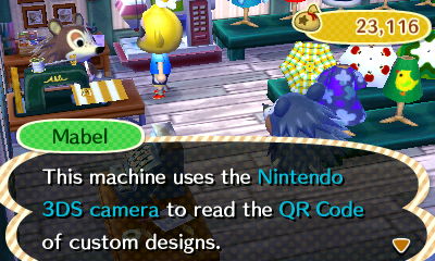 Mabel: This machine uses the Nintendo 3DS camera to read the QR Code of custom designs.