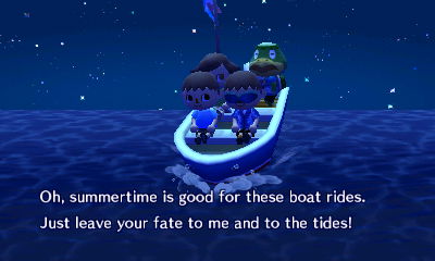 Kapp'n, singing: Oh, summertime is good for these boat rides. Just leave your fate to me and to the tides!