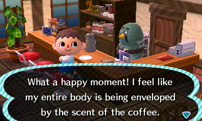 Me, after drinking coffee at the Roost: What a happy moment! I feel like my entire body is being enveloped by the scent of the coffee.