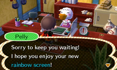 Pelly: Sorry to keep you waiting! I hope you enjoy your new rainbow screen!