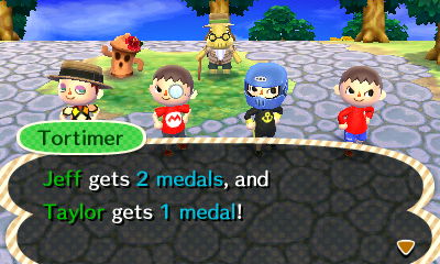 Tortimer: Jeff gets 2 medals, and Taylor gets 1 medal!