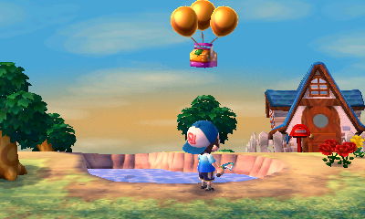 A golden slingshots floats overhead on three gold balloons!