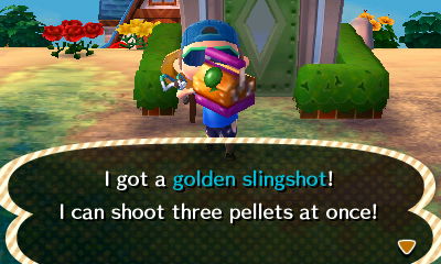 I got a golden slingshot! I can shoot three pellets at once!