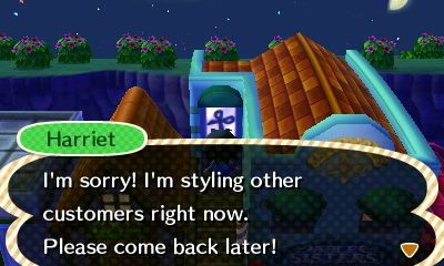 Harriet: I'm sorry! I'm styling other customers right now. Please come back later!