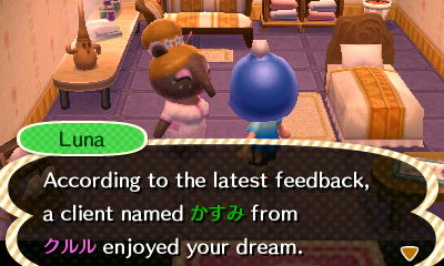 Luna informs me that a Japanese player recently visited my dream town.