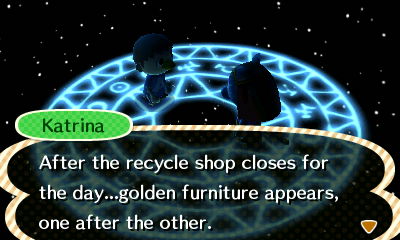 Katrina: After the recycle shop closes for the day...golden furniture appears, one after the other.