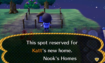 Sign: This spot reserved for Katt's new home. -Nook's Homes