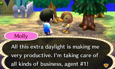Molly: All this extra daylight is making me very productive. I'm taking care of all kinds of business, agent #1!