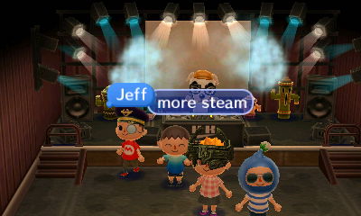 Jeff yells for "more steam" as steam erupts in Club LOL.