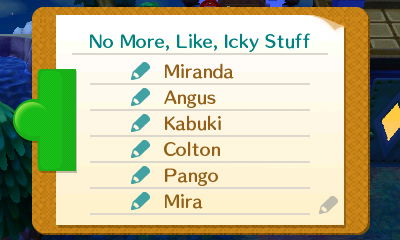 Petition signatures for No More, Like, Icky Stuff: Miranda, Angus, Kabuki, Colton, Pango, Mira.