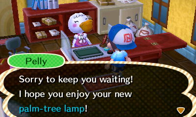 Pelly: Sorry to keep you waiting! I hope you enjoy your new palm-tree lamp.