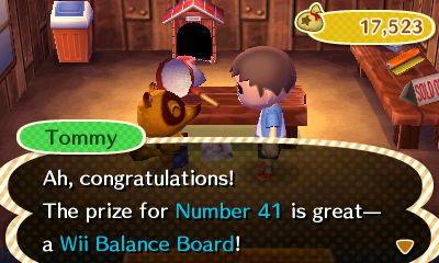 Tommy: Ah, congratulations! The prize for Number 41 is great--a Wii Balance Board!