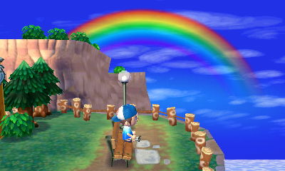 The rainbow as seen from the bench on Main Street.