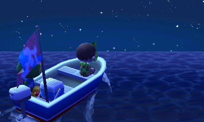 Riding Kapp'n's boat back home at night.