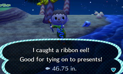 I caught a ribbon eel! Good for tying on to presents!