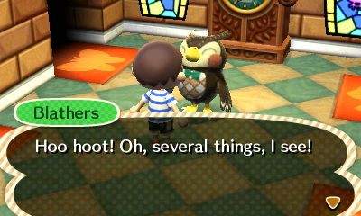 Blathers: Hoo hoot! Oh, several things, I see!