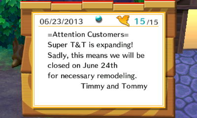 Attention Customers: Super T&T is expanding! Sadly, this means we will be closed on June 24th for necessary remodeling. -Timmy and Tommy