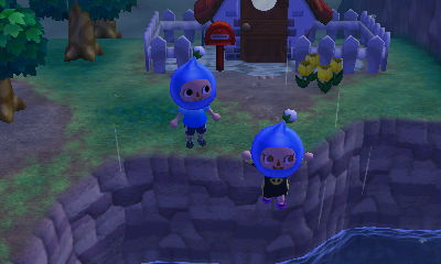 Blue Pikmin diving off a cliff.