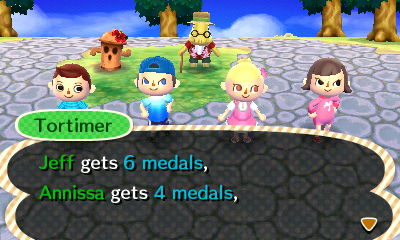 Tortimer: Jeff gets 6 medals, Annissa gets 4 medals.