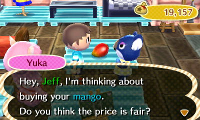 Yuka: Hey, Jeff, I'm thinking about buying your mango. Do you think the price is fair?
