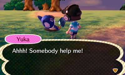 Yuka, in a pitfall: Ahhh! Somebody help me!