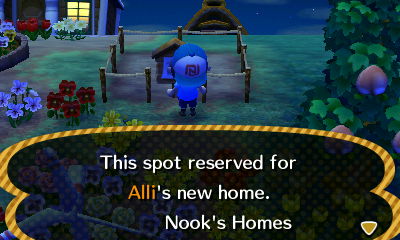Sign: This spot reserved for Alli's new home. -Nook's Homes