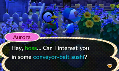 Aurora: Hey, boss... Can I interest you in some conveyor-belt sushi?